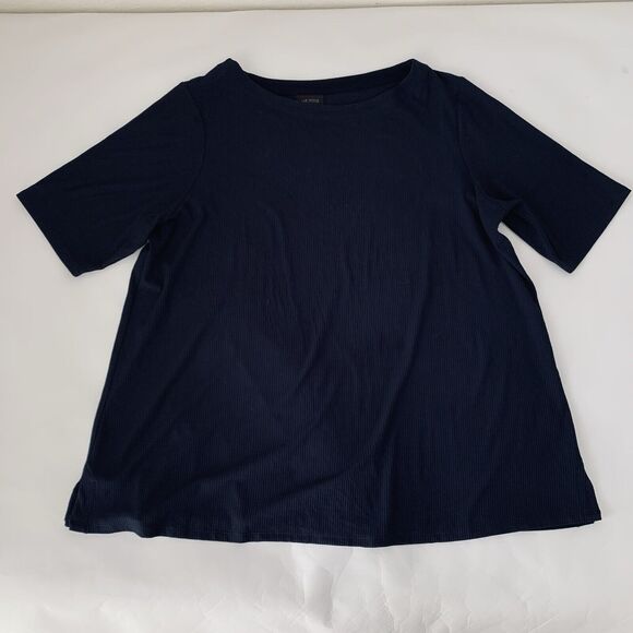 J Jill Top Wearever Collection Women XL Navy Ribbed Short Sleeve Stretch Career - Picture 1 of 8